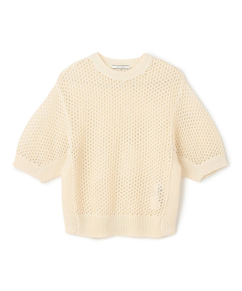 BEIGE， 【洗える】ALOE / コットンメッシュ半袖クルーネックニット 