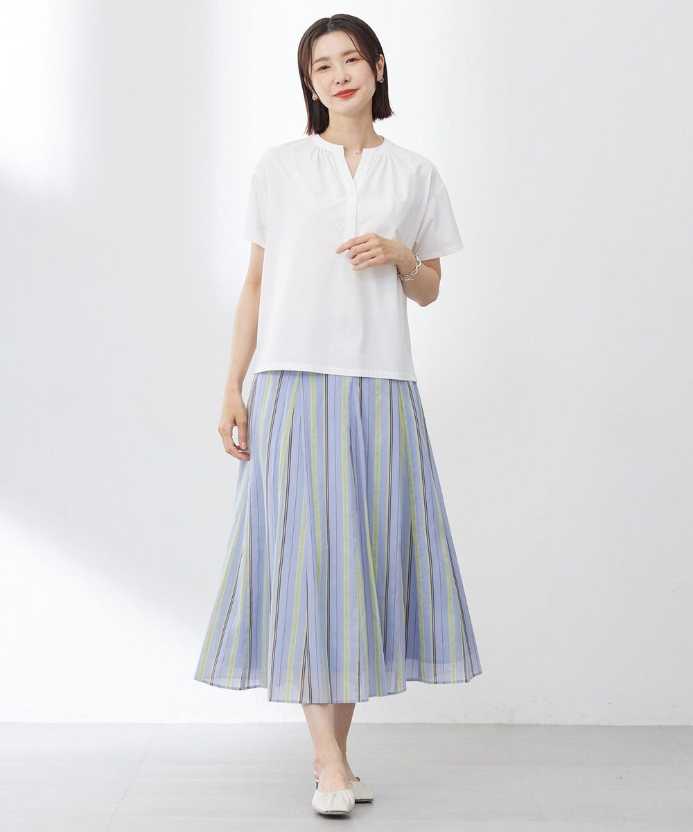 J.PRESS LADIES 【洗える・接触冷感】プレーティングジャージー バンドカラー カットソー 