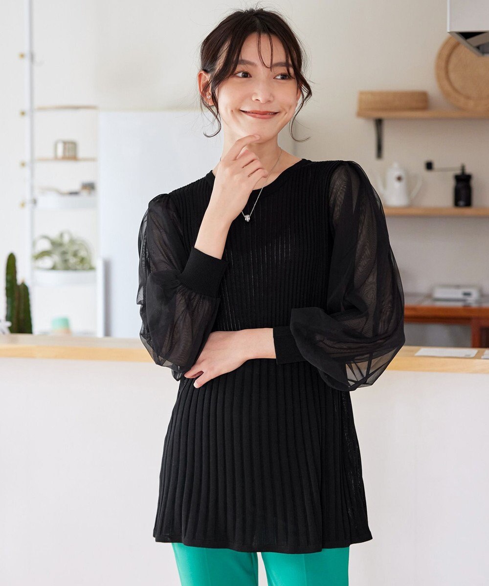 Tiaclasse チュールスリーブニットチュニック 