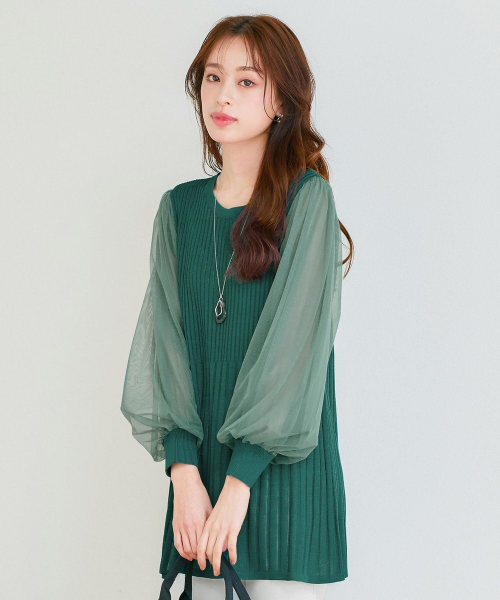 Tiaclasse チュールスリーブニットチュニック 