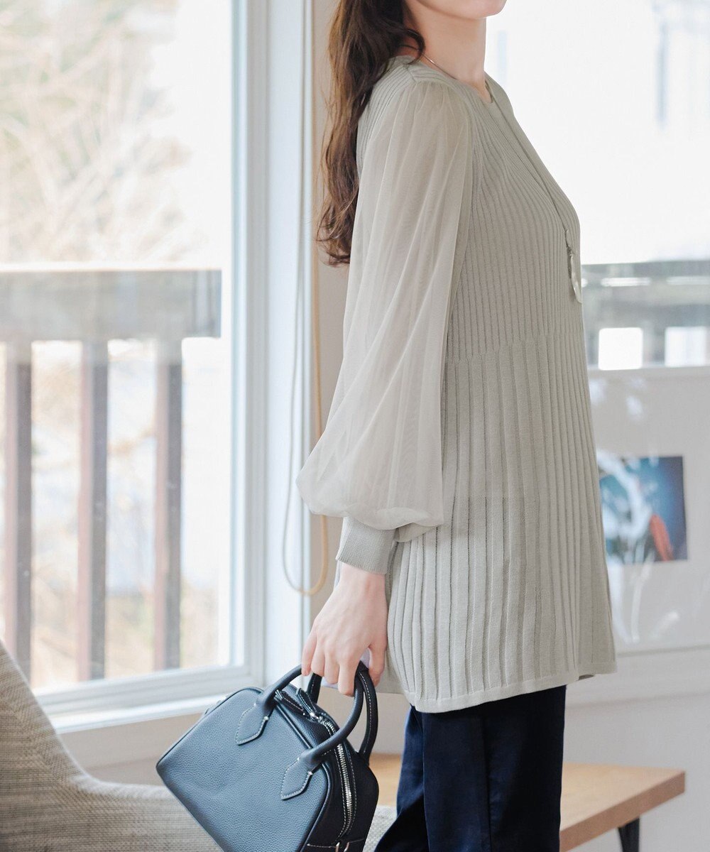 Tiaclasse チュールスリーブニットチュニック 