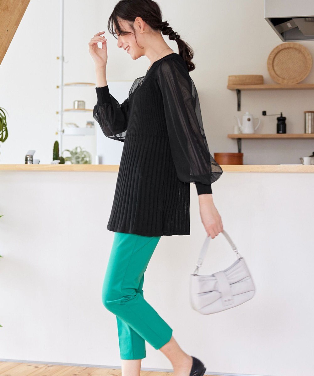 Tiaclasse チュールスリーブニットチュニック 