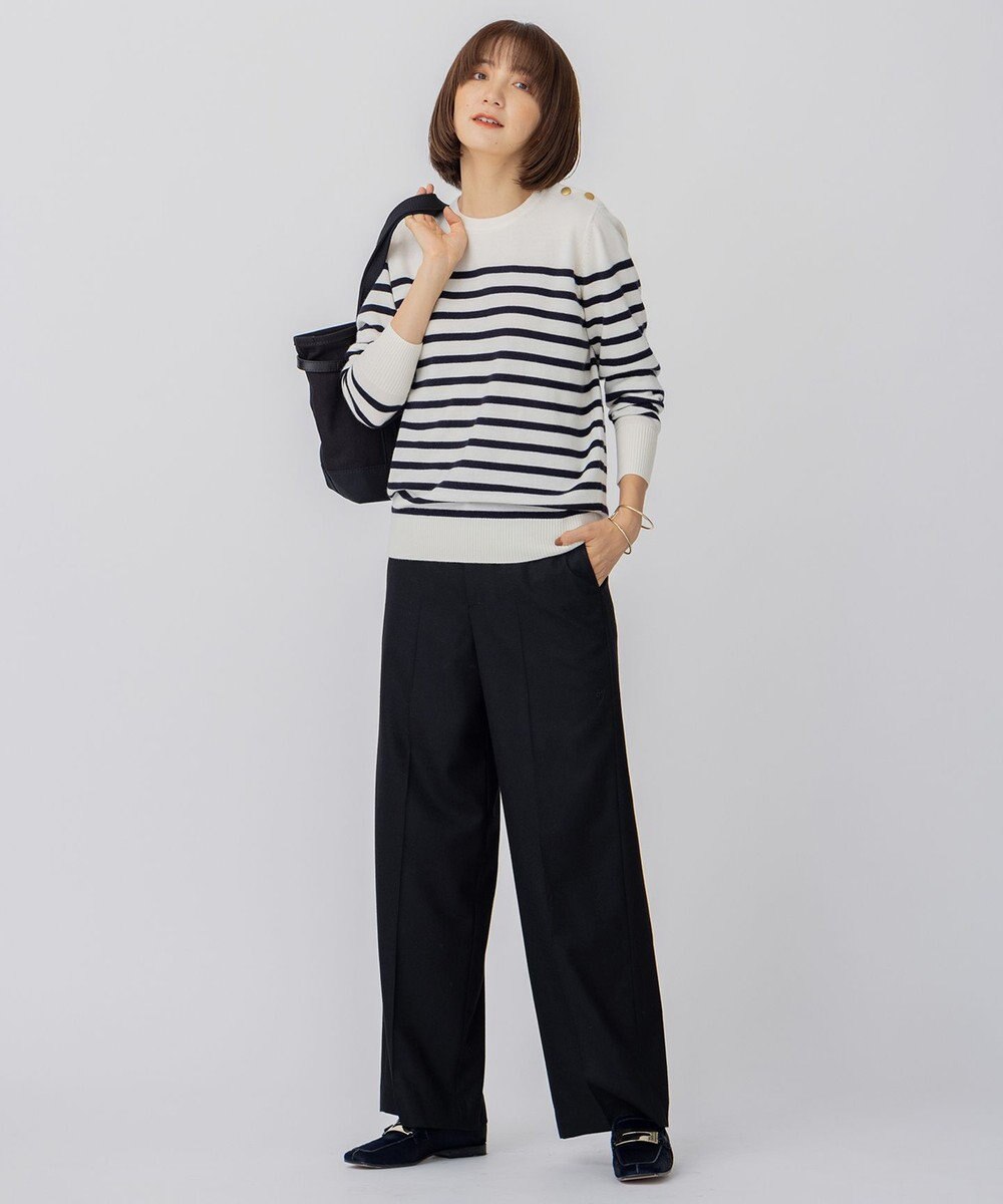 23区 L 【CLASSY.12月号掲載】セミウーステッドウール 肩ボタン ボーダー ニット 