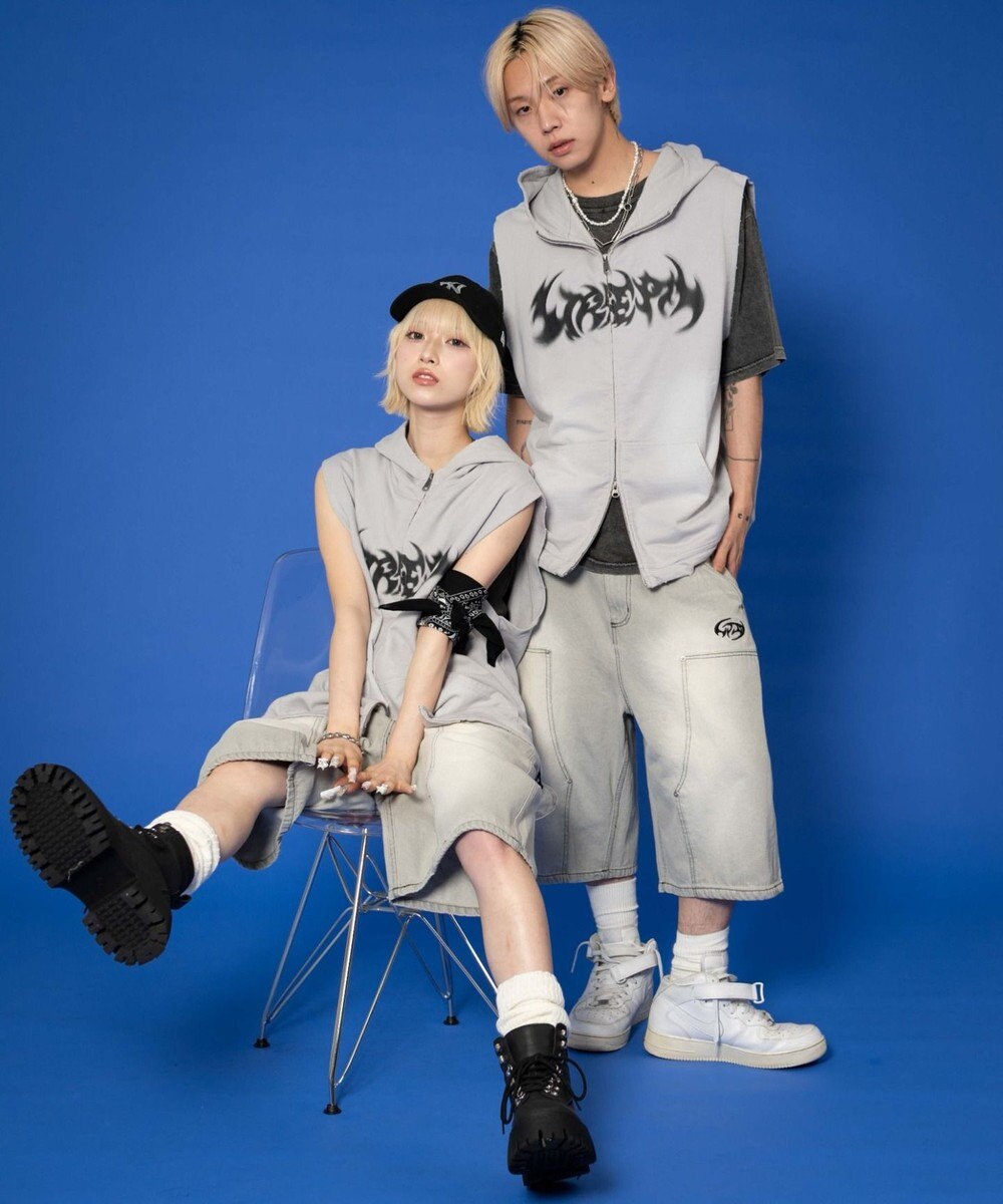 WEGO ノースリーブグラフィックZIPパーカー 