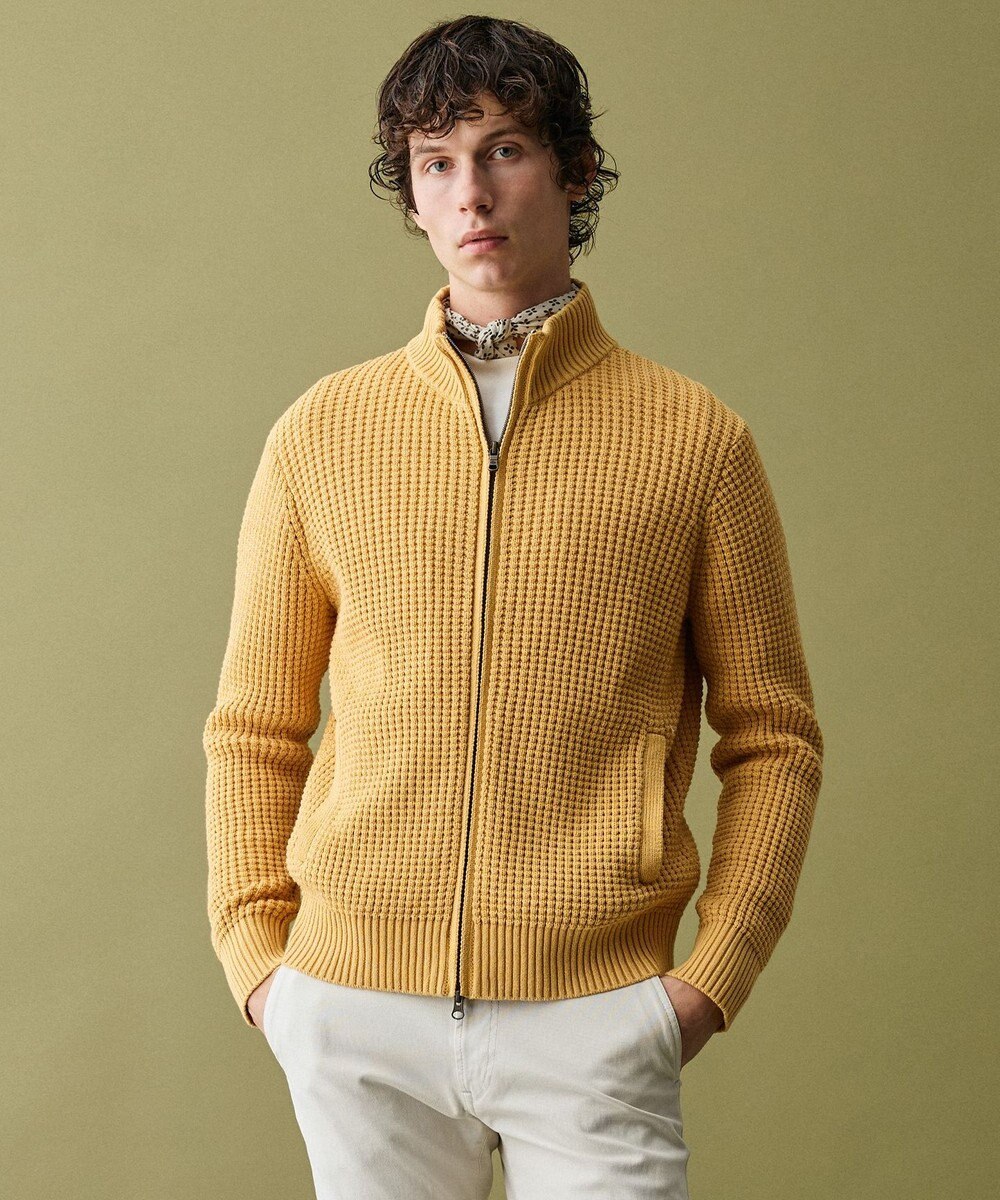 JOSEPH ABBOUD 【キングサイズ・3シーズン活躍する綿ブレンド】コットンアクリルバルキー ジップニット ブルゾン 