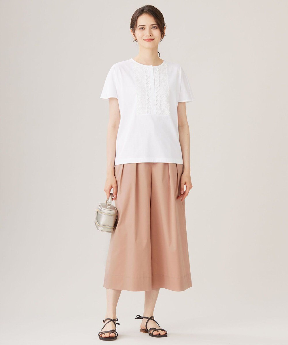 自由区 L 【洗える】コード刺繍胸元レース カットソー 