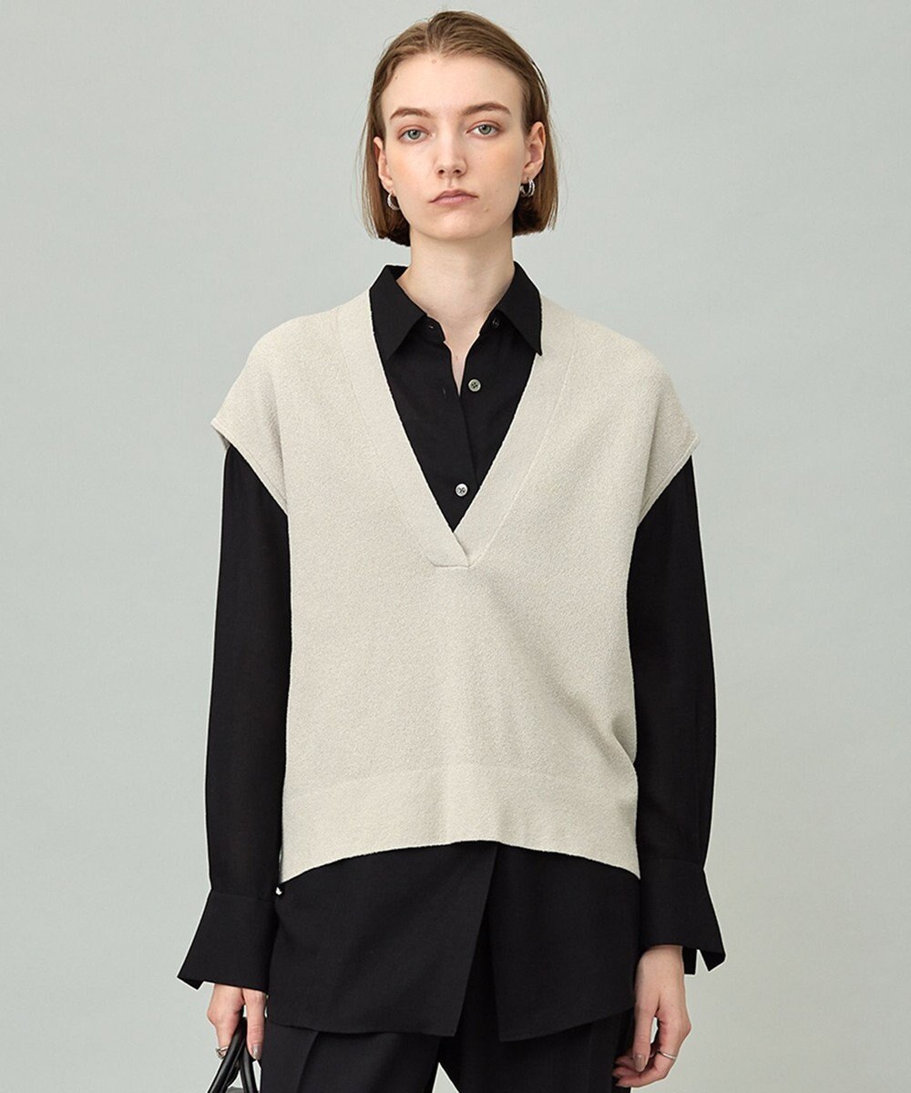 ICB L 【洗える】 ウールテンセルミニブークレ ニットベスト 