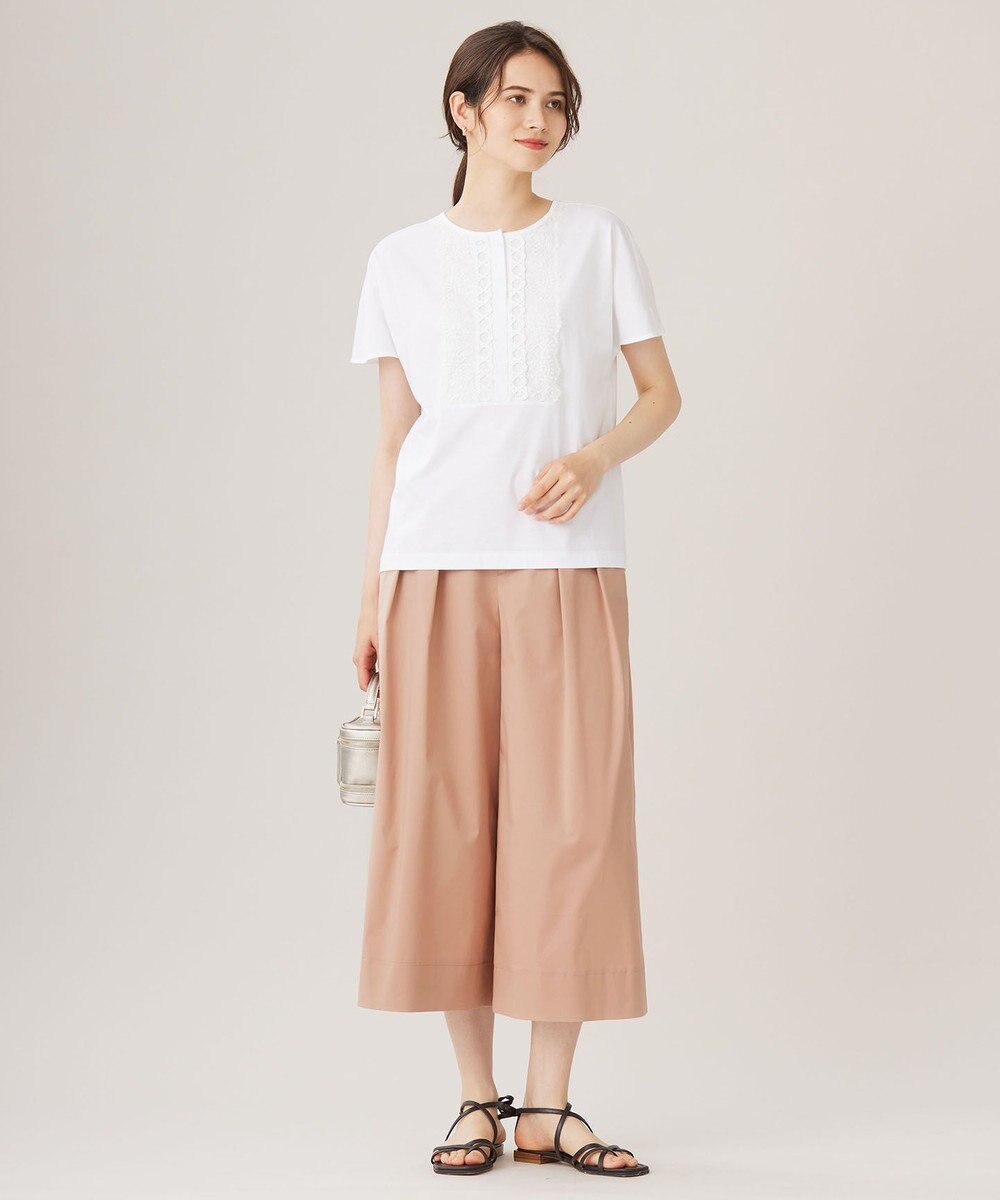 自由区 【洗える】コード刺繍胸元レース カットソー 