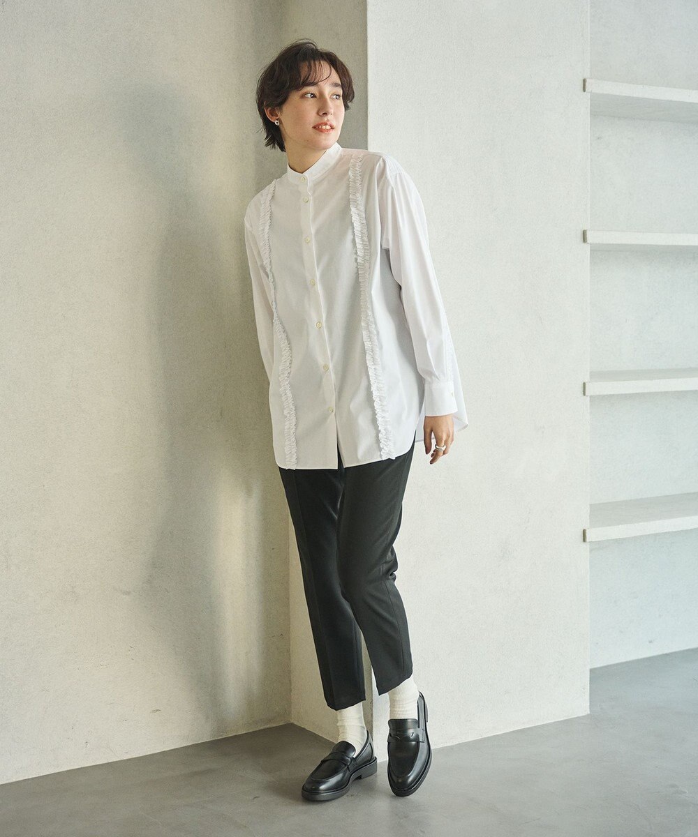 #Newans 【洗濯機可能/シワになりにくい】パネルフリルシャツ 