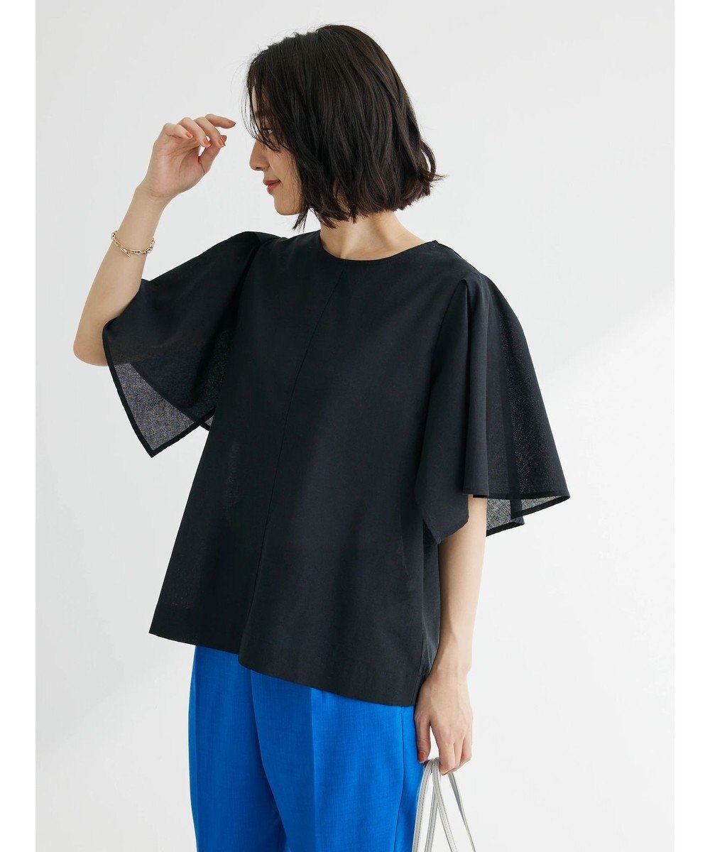 Green Parks 綿麻混袖フレアブラウス 