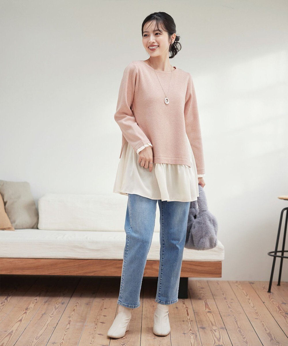 Tiaclasse 【洗える】ヴィンテージサテンニットコンビチュニック 