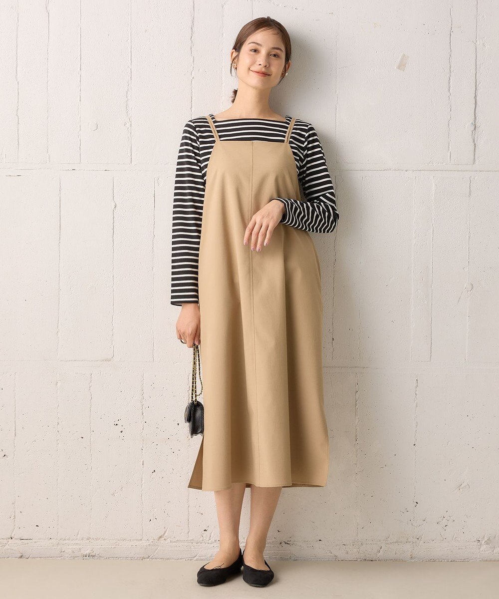 組曲 L 【洗える・シワになりにくい】リネン混オックスストレッチ キャミワンピース 