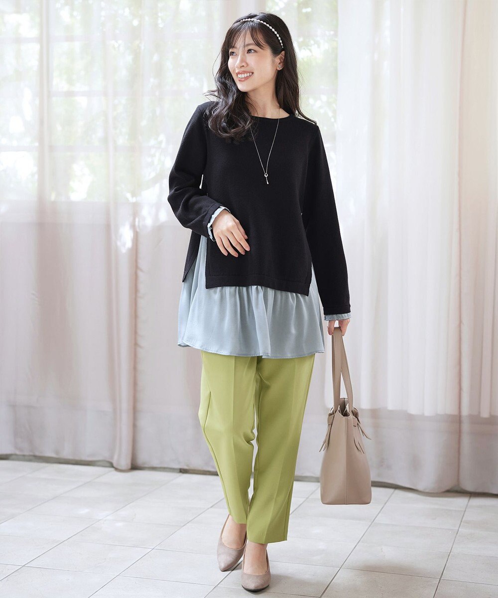 Tiaclasse 【洗える】ヴィンテージサテンニットコンビチュニック 