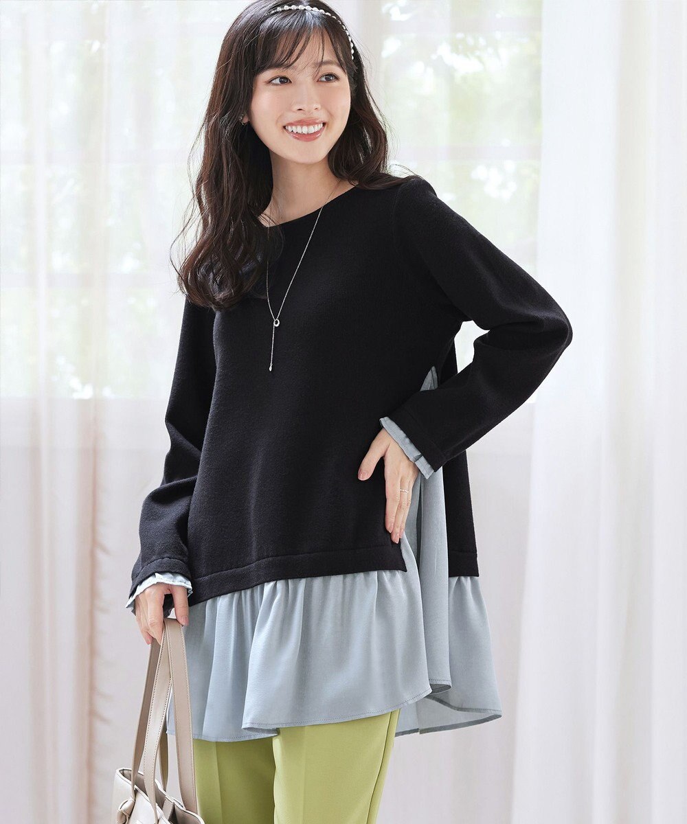 Tiaclasse 【洗える】ヴィンテージサテンニットコンビチュニック 