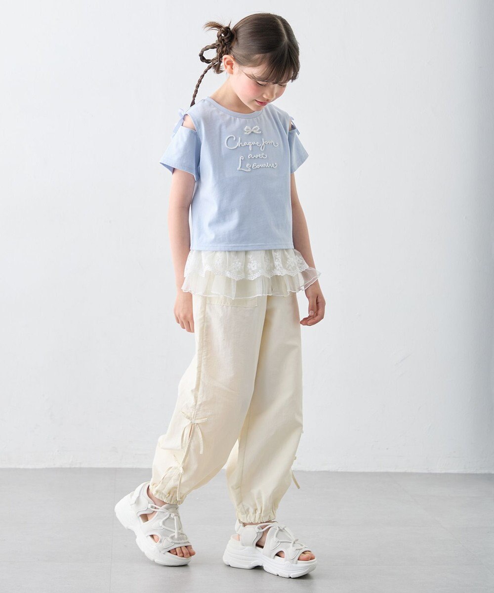 ANY KIDS 【洗濯機可能】肩あき ロゴ刺繍Tシャツ 