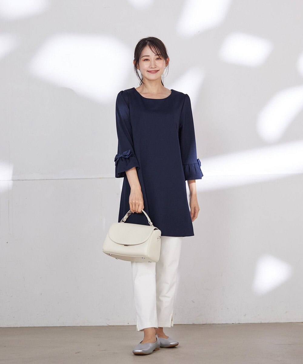 Tiaclasse 【洗える】グログランリボン付きフリル袖チュニック 