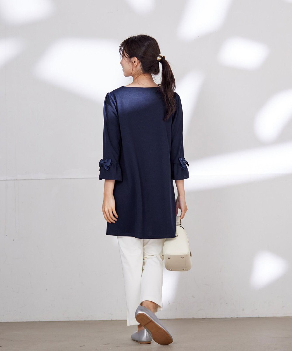 Tiaclasse 【洗える】グログランリボン付きフリル袖チュニック 