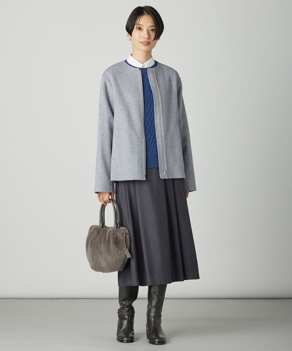 J.PRESS LADIES L ウールナイロンリバー ノーカラー コート 