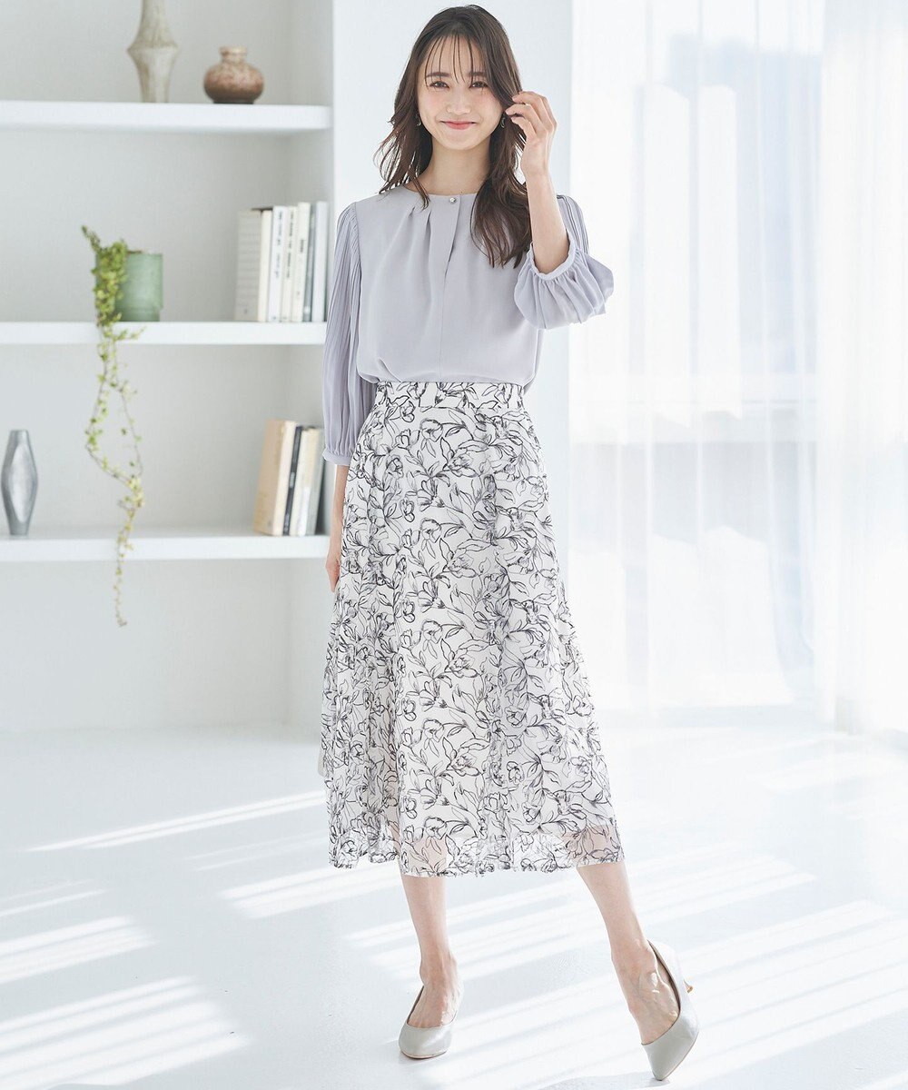 ANY SIS 【洗える】ラインフラワーエンブロイダリー スカート 