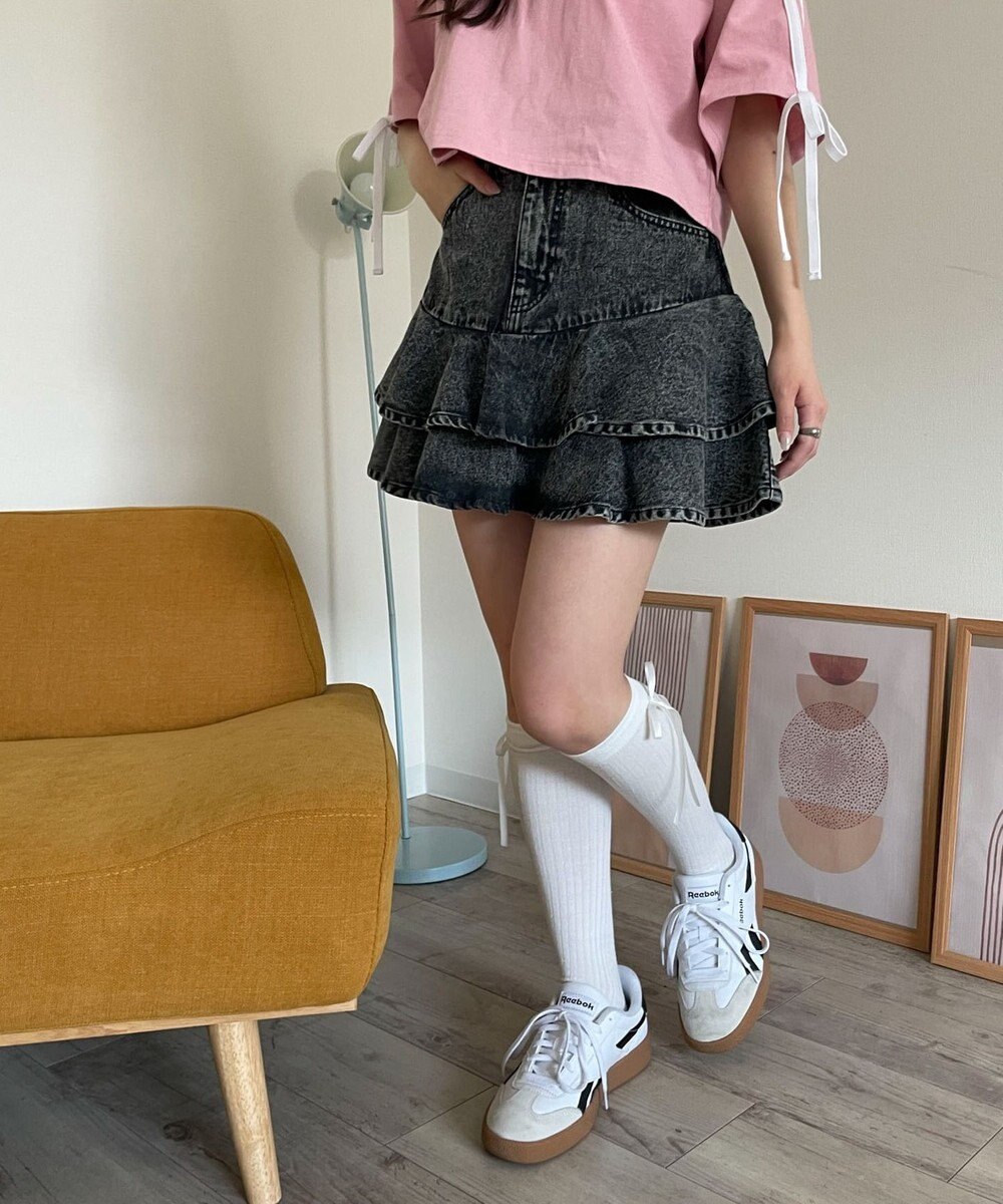 WEGO デニムフリルミニスカート 