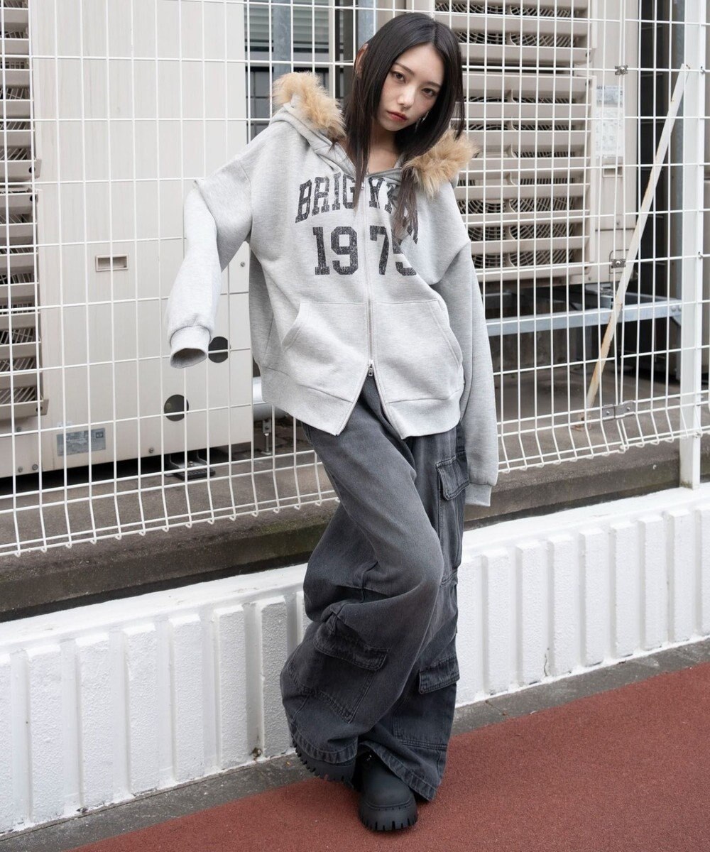 WEGO 裏起毛ファーフードBIGZIPパーカー 