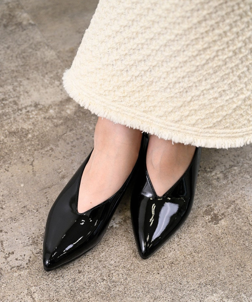 Pointer 日本製 本革 生活防水機能付きVカットパンプス 