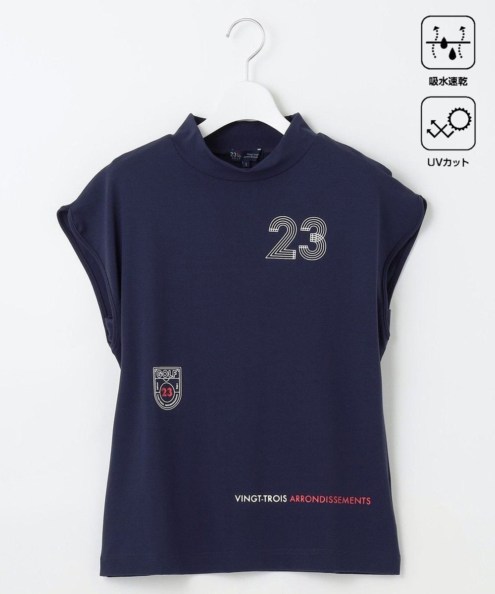 23区GOLF 【WOMEN】新色追加！【吸水速乾/UVカット】フレンチスリーブロゴモックネック 