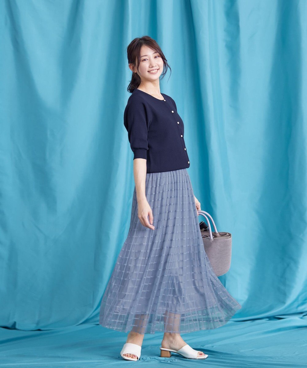 Tiaclasse 【洗える】チェック柄チュールレーススカート 