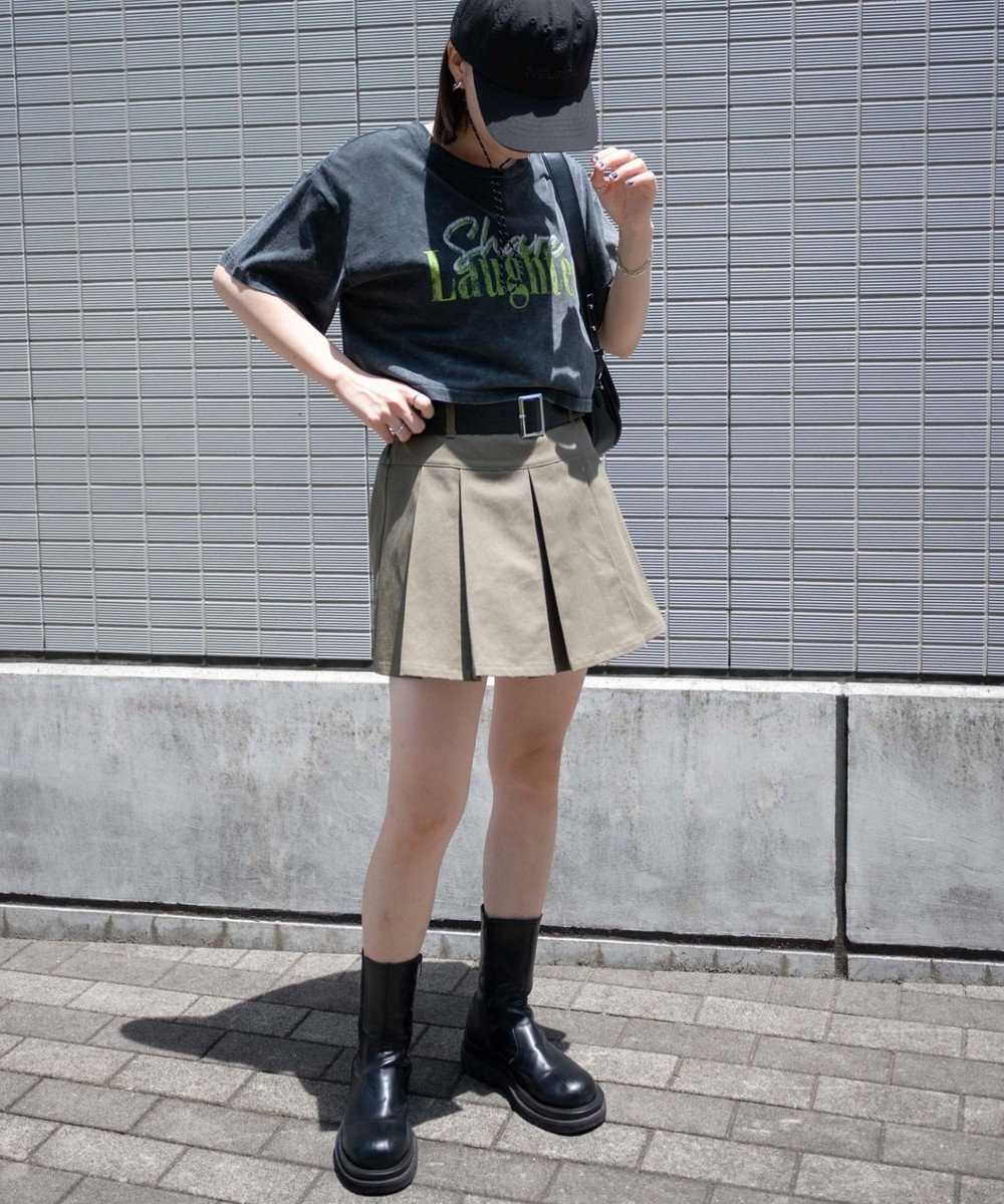 WEGO ベルト付チノプリーツスカパン 