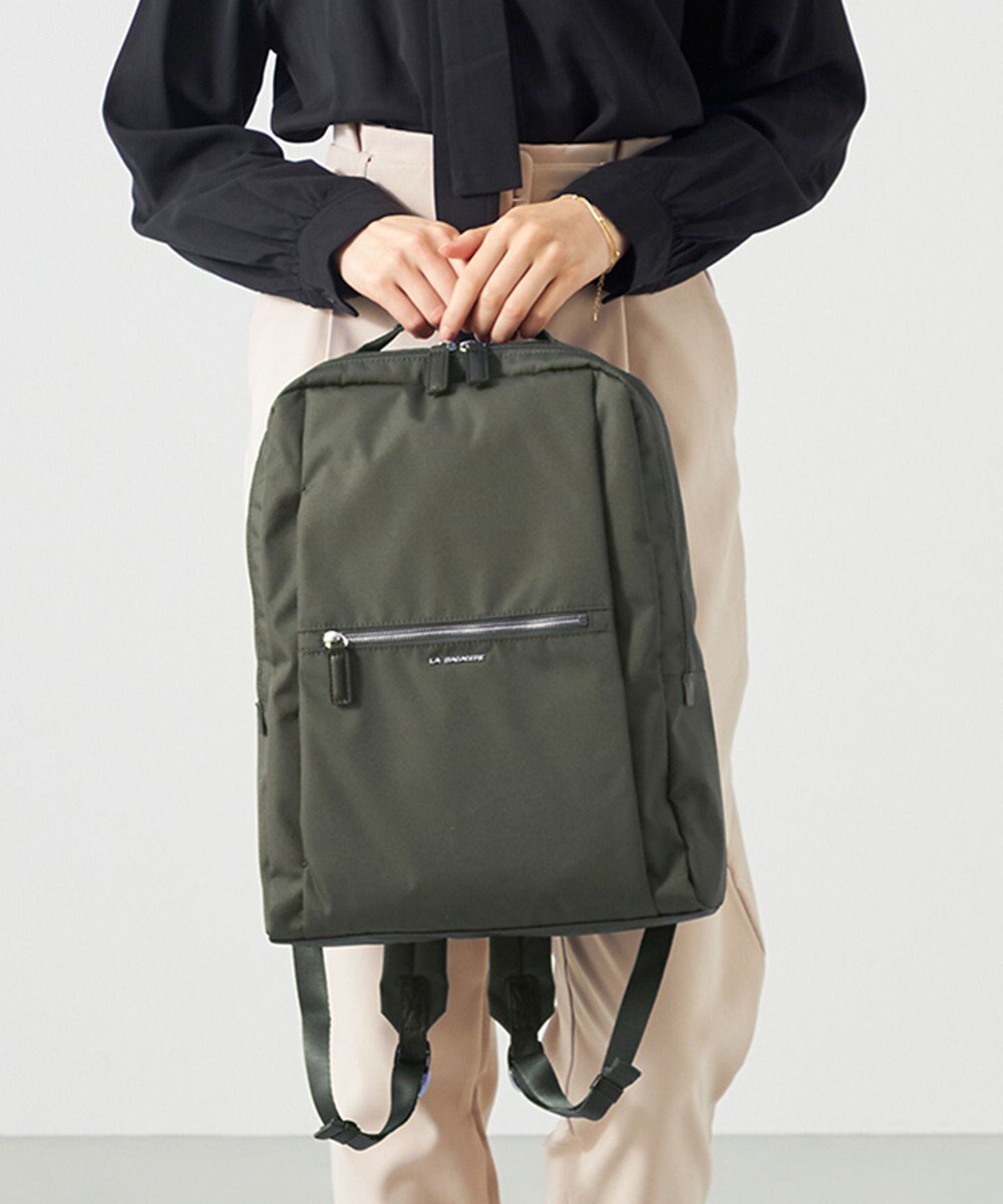 LA BAGAGERIE コーデュラ×リサイクルレザー　スクエアリュックサック 