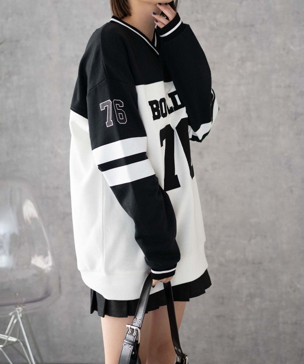 WEGO ナンバリングライン切り替えスウェット 