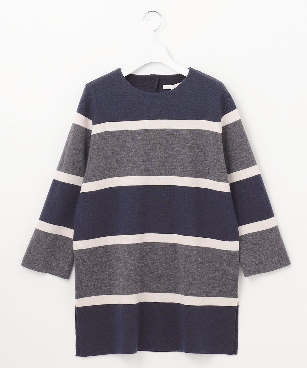 自由区 L 【セットアップ対応・洗える】ウールミラノボーダーチュニック丈 ニット 