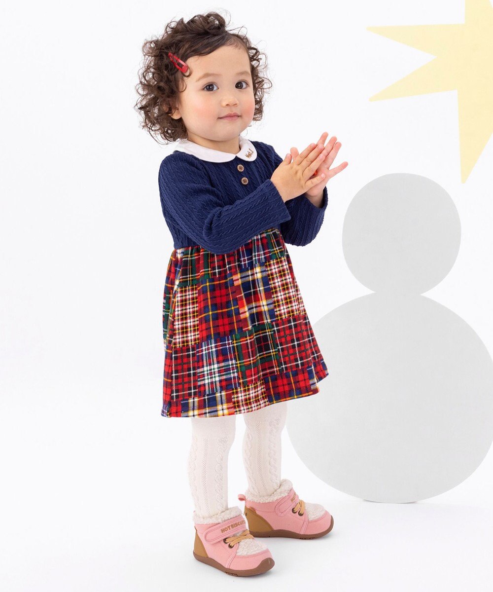 MIKI HOUSE HOT BISCUITS 【80-120cm】 襟付き チェック柄ワンピース 