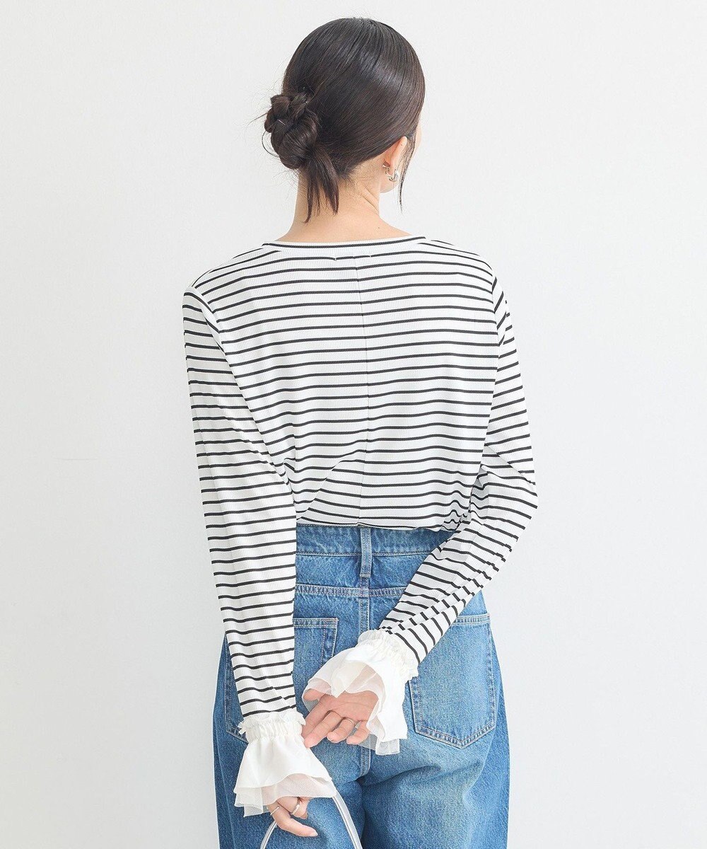 earth music&ecology フリルスリーブリブプルオーバー 