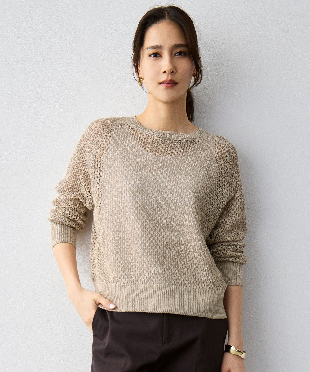 自由区 S 【SHIHOさん着用】リネンミドルゲージメッシュ ニット 