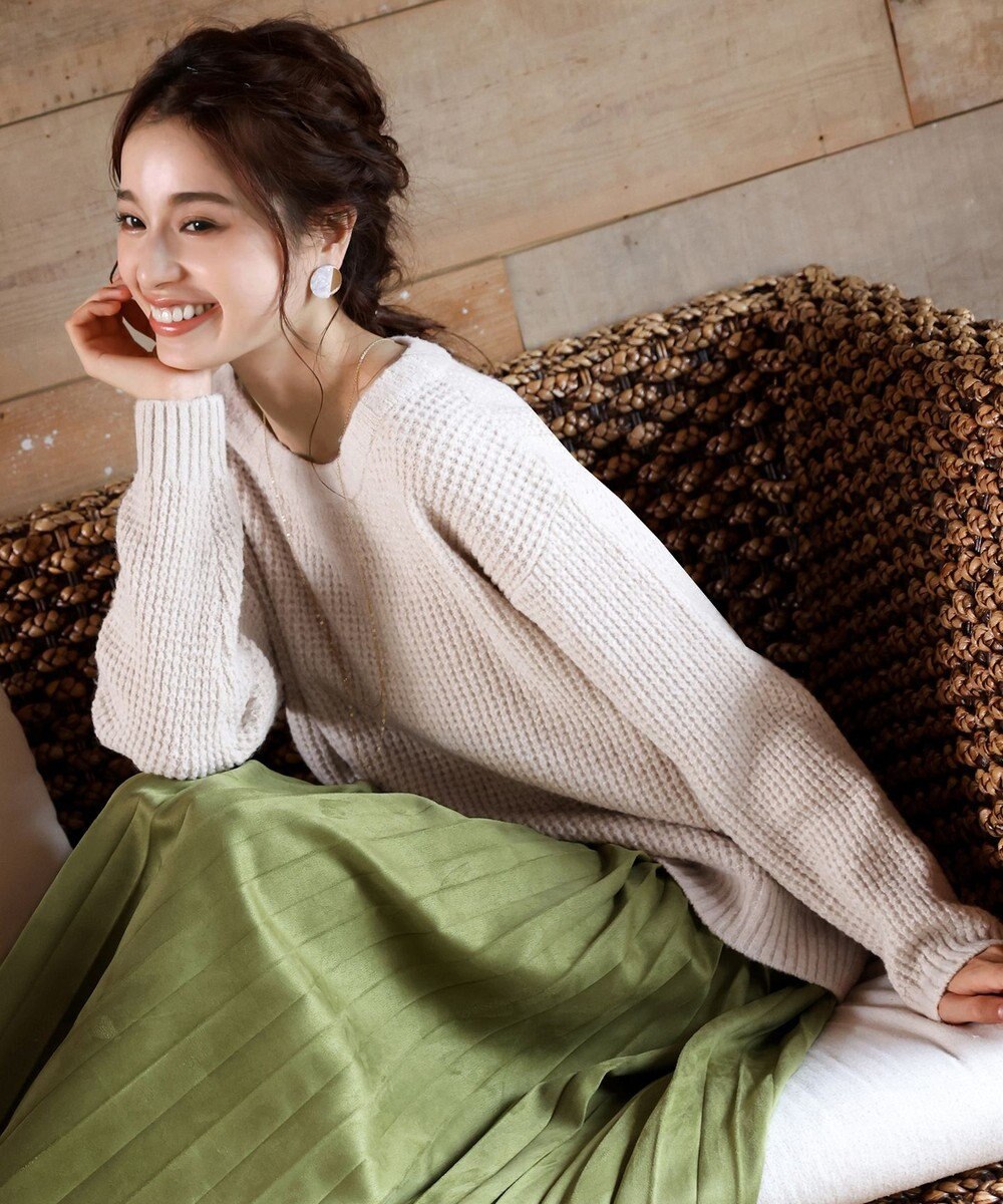 Tiaclasse 【洗える】大人可愛いワッフルニットトップス 