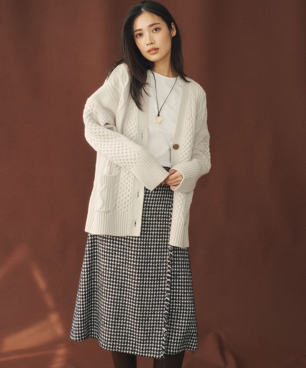 23区 【洗える】ウールカシミヤ アランパターン カーディガン 