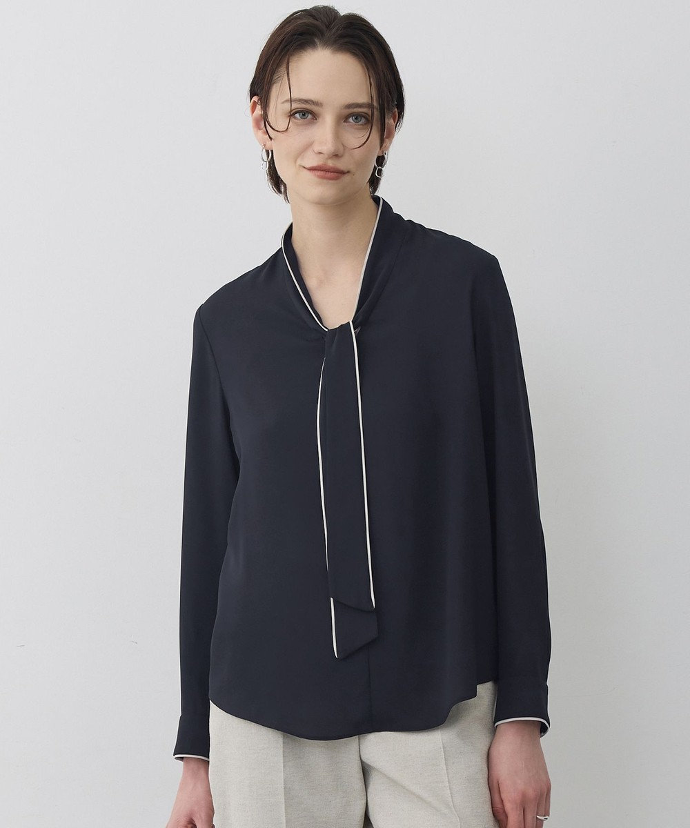 ICB L 【新色追加】BackSatinAmunzen 配色ボウタイブラウス 