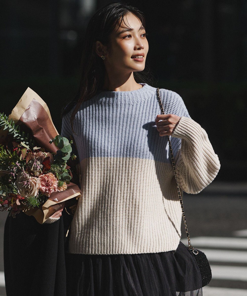 23区 S 【洗える】ウールカシミヤ カラーブロック バルキー ニット 