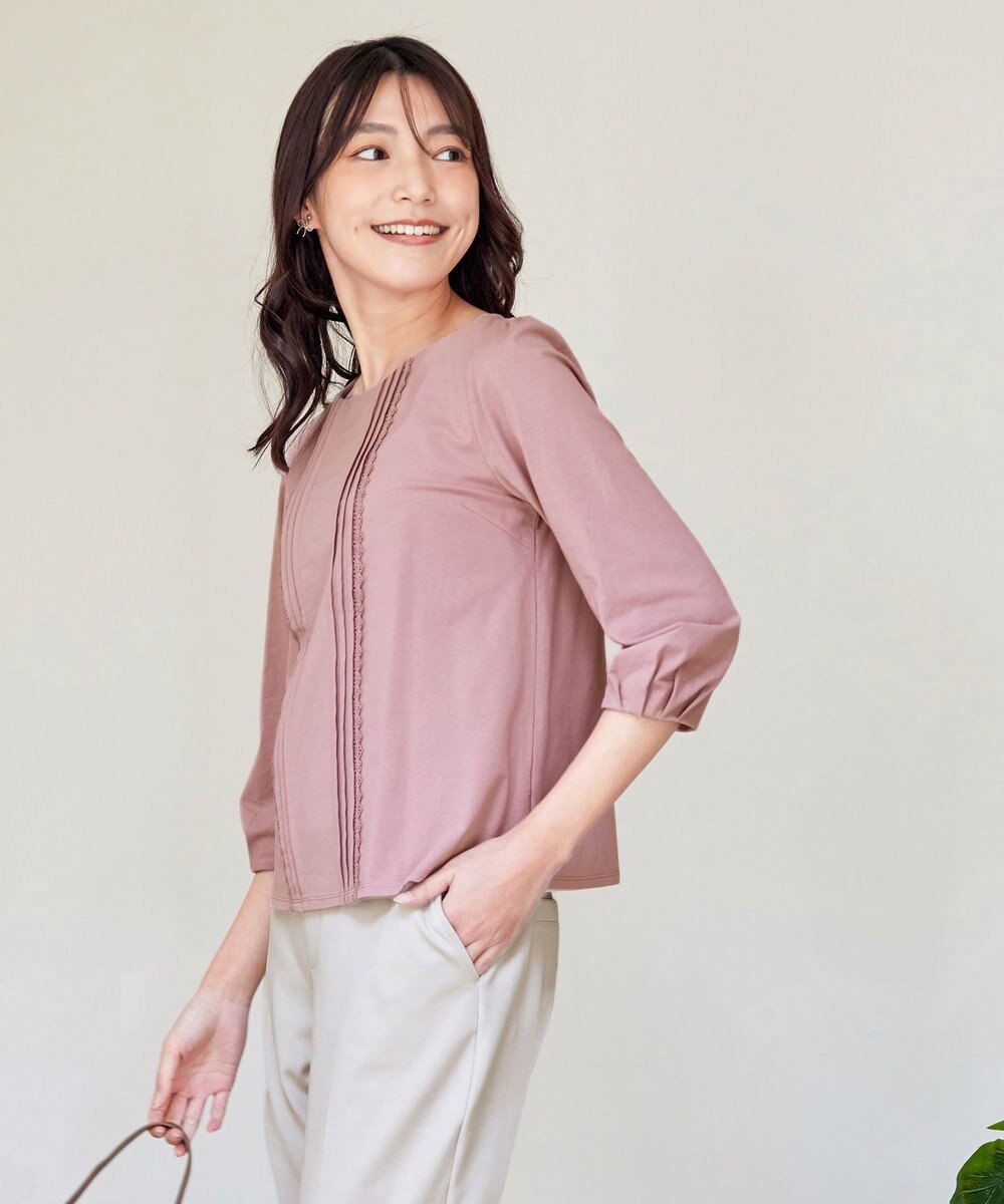 Tiaclasse 【洗える】ピンタックレースカットソーTブラウス 