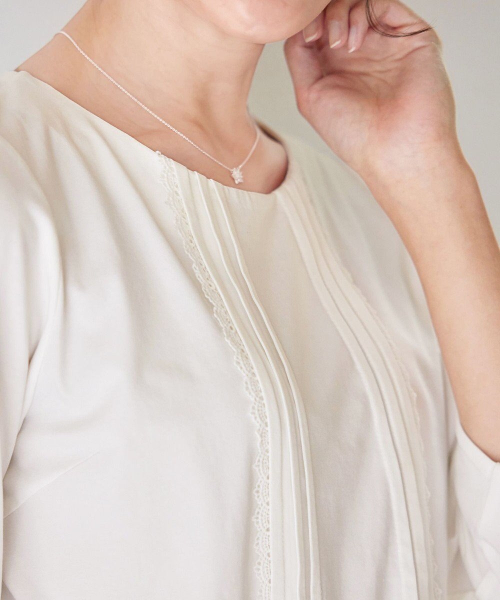 Tiaclasse 【洗える】ピンタックレースカットソーTブラウス 