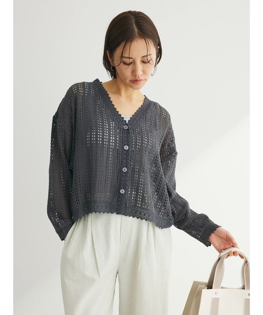 Green Parks インド綿　レース編みカーディガン 