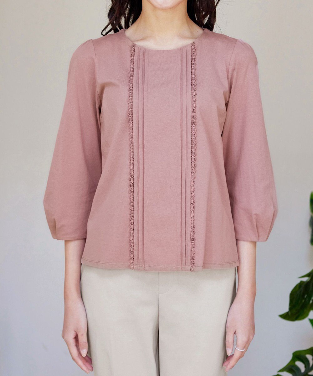 Tiaclasse 【洗える】ピンタックレースカットソーTブラウス 