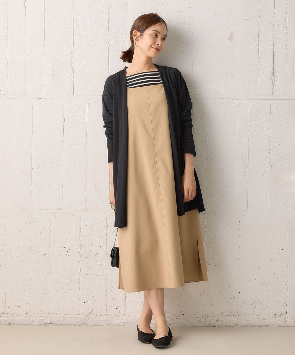 組曲 【洗える・シワになりにくい】リネン混オックスストレッチ キャミワンピース 