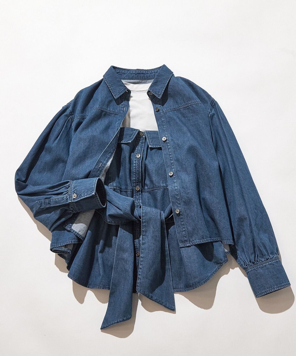 23区 【Oggi3月号掲載/洗える】ライトダンガリー クロップド ボリュームスリーブ シャツ 