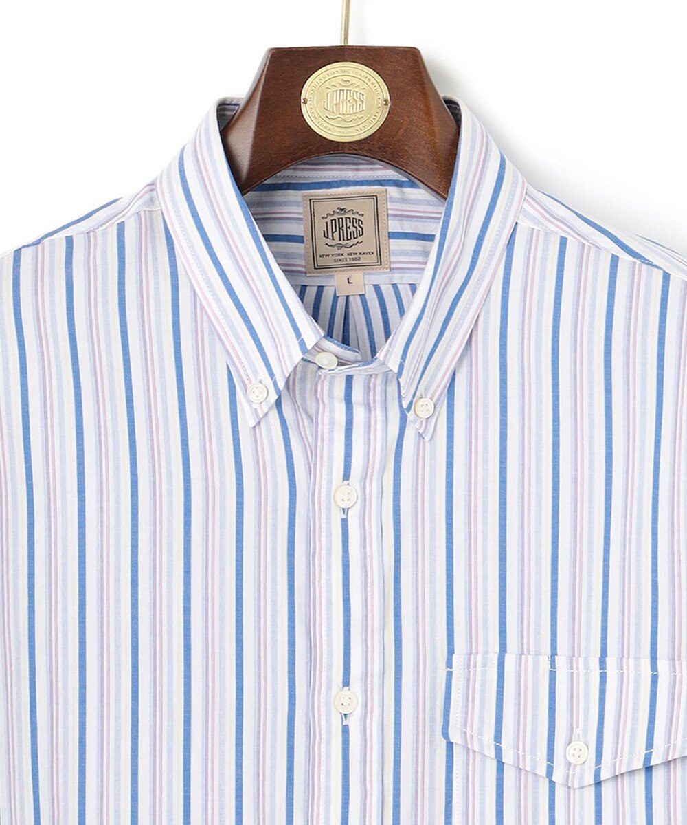 J.PRESS MEN オーガニックコットンダブルチューブマルチストライプシャツ 