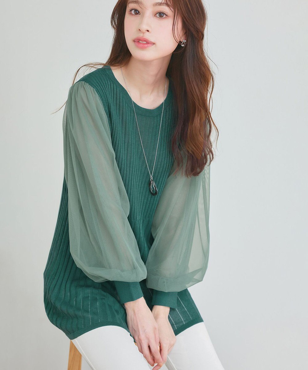 Tiaclasse チュールスリーブニットチュニック 