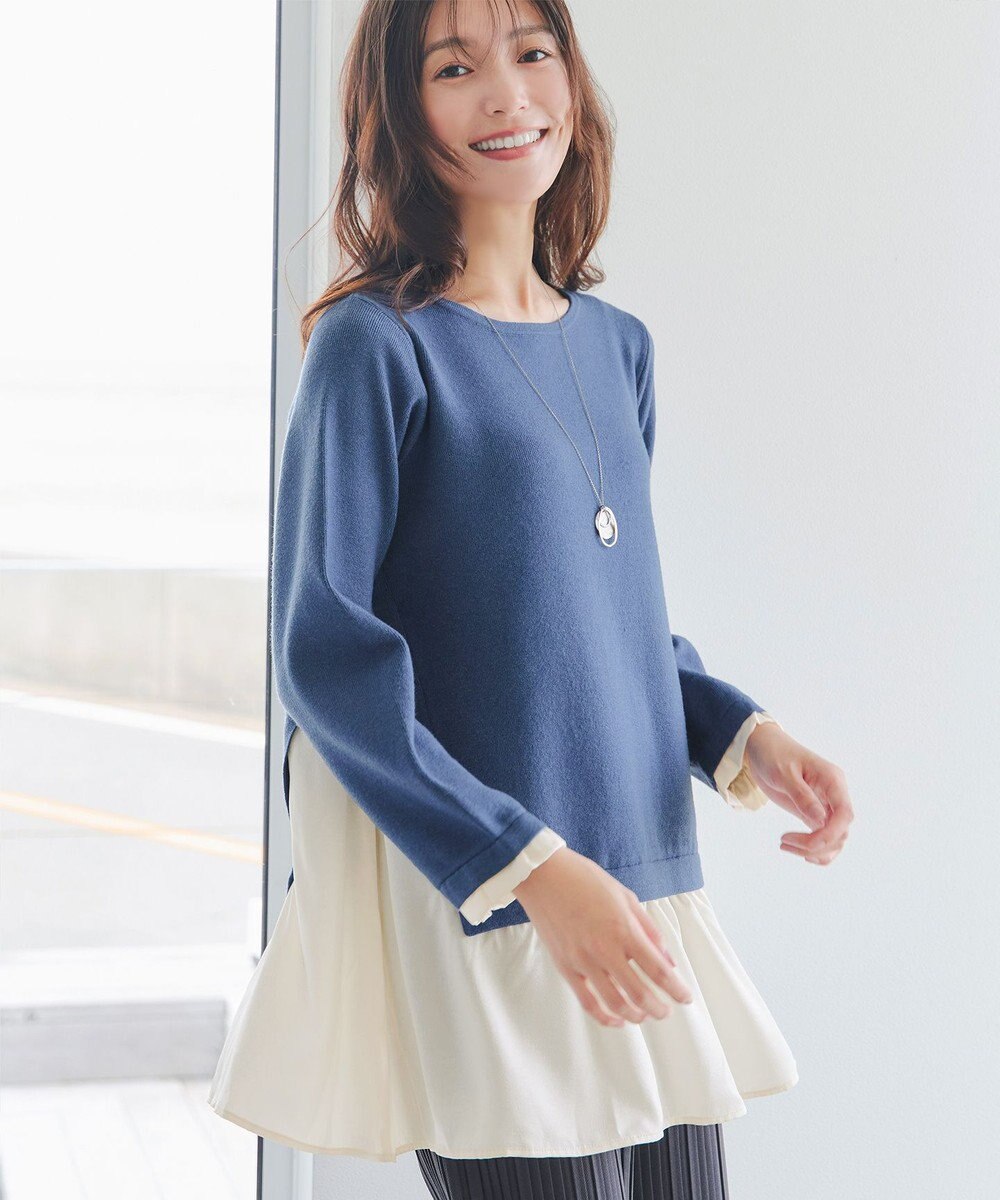 Tiaclasse 【洗える】ヴィンテージサテンニットコンビチュニック 