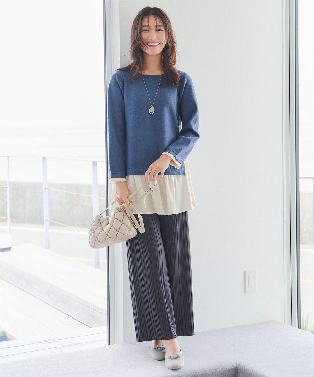 Tiaclasse 【洗える】ヴィンテージサテンニットコンビチュニック 