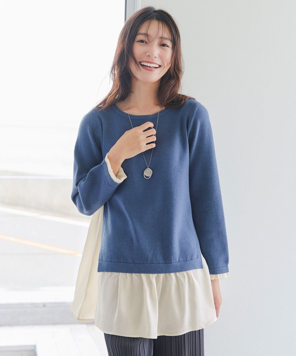 Tiaclasse 【洗える】ヴィンテージサテンニットコンビチュニック 